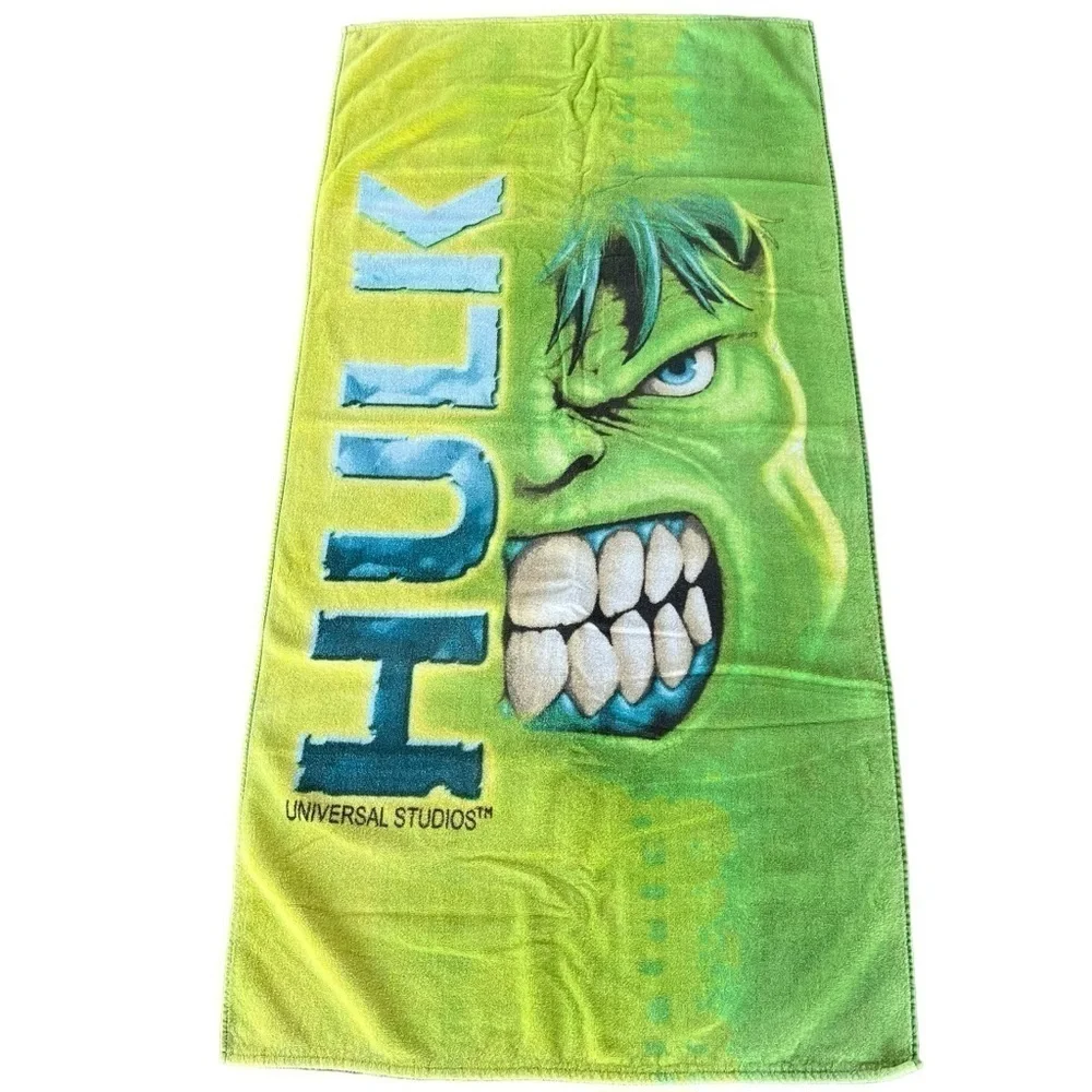 Y2K The Incredible Hulk Universal Studios Cotton Beach Towel Bright Green 27x54
